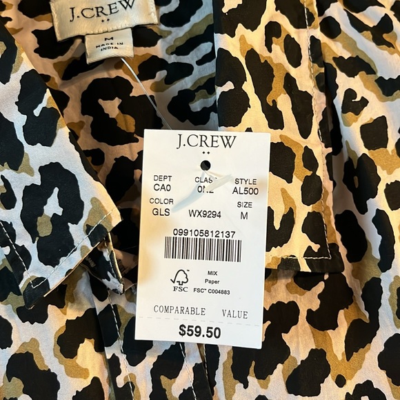 NWT J. Crew leopard button-up cotton poplin shirt in signature fit - Picture 8 of 9